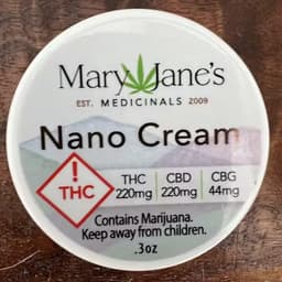 Mary Jane's Medicinals Intense Relief Travel Size Nano Cream 0.3 oz 220mgTHC|220mgCBD|44mgCBG Mary Jane's Medicinals Intense Relief Travel Size Nano Cream 0.3 oz 220mgTHC|220mgCBD|44mgCBG